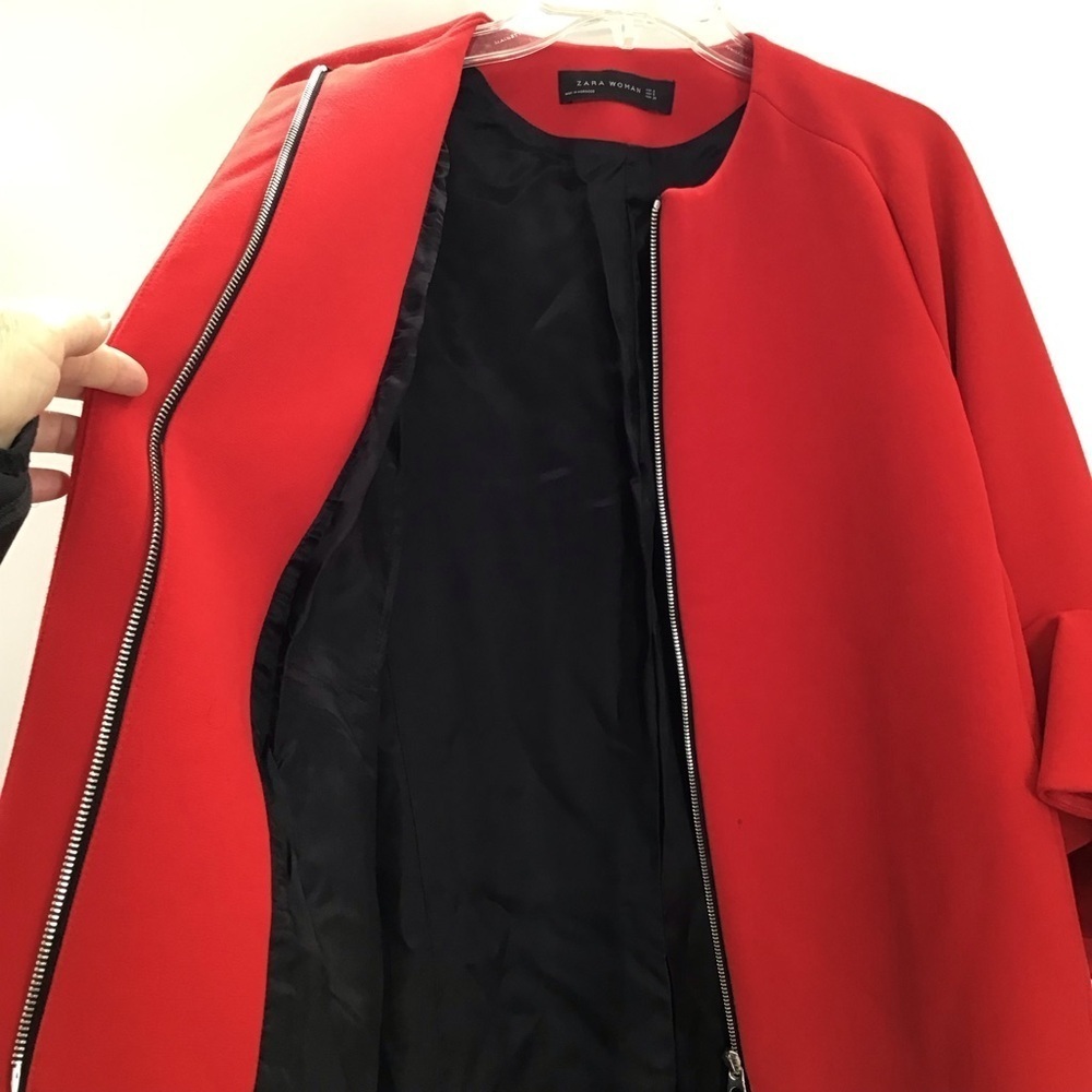 ZARA Frilled Sleeve Jacket Coat Chic Career Business Casual Red Size Small - Picture 9 of 11